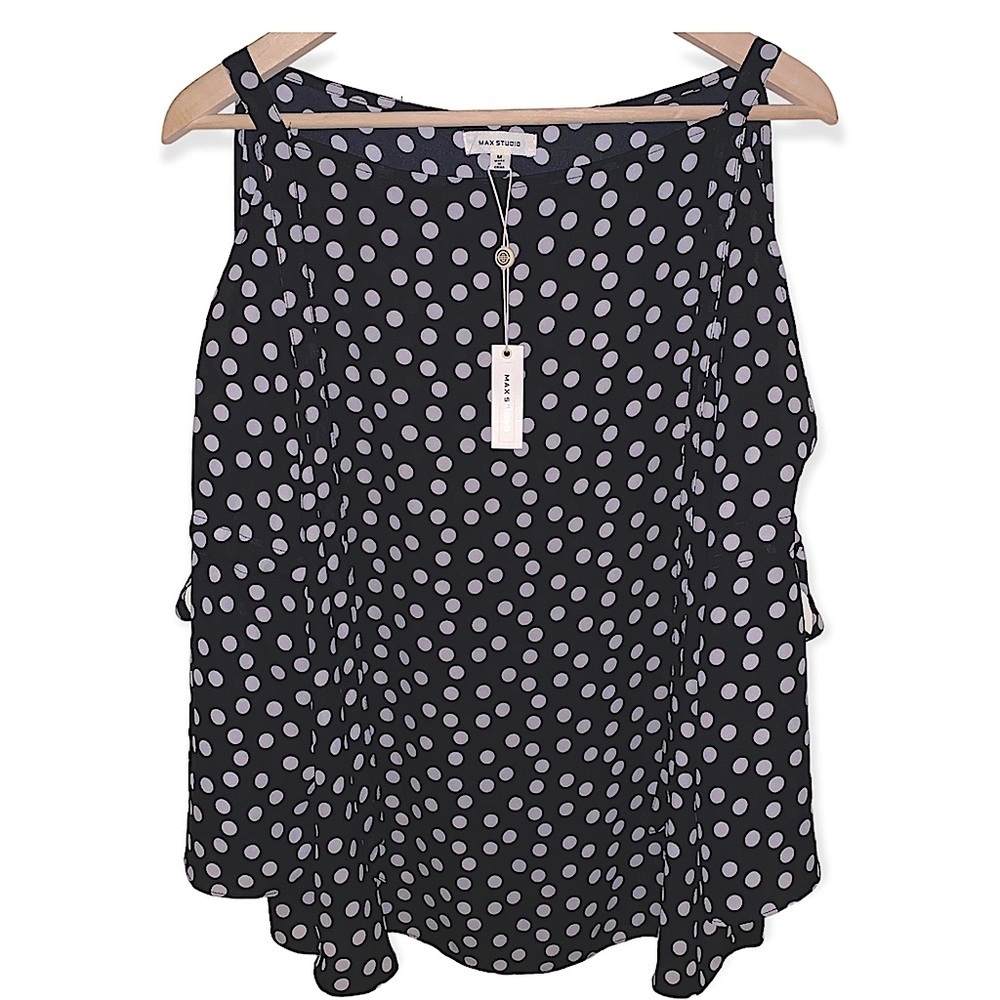 NWT Max Studio Polka Dot Open Sleeve w/ Ties Blouse
